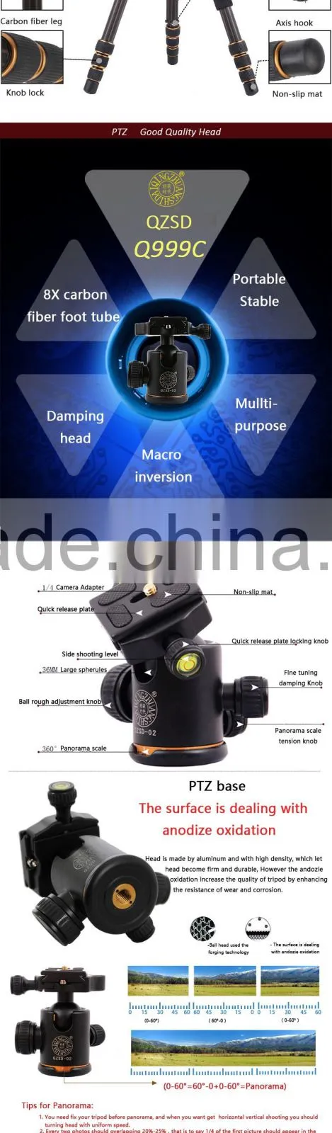 Q999C carbon fiber Professional digital camera tripod video dslr zomei sirui weifeng jieyang obo manfrotto profoto monopod