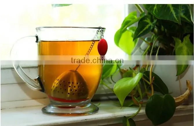 TD-072-Cute Loose Leaf Stainless Steel Tea Infuser with Silicone Drip Tray- Burgundy Red Color