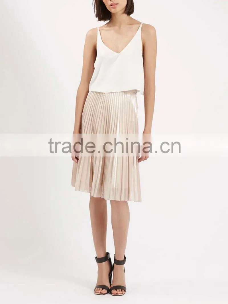 Foil Pleated Midi Lidy Skirt