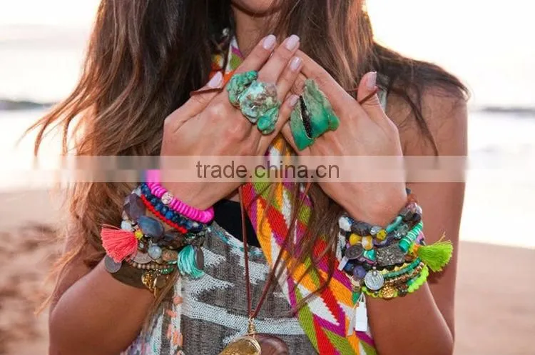 Fashion jewelry High Quality Turquoise Stone Bracelet With Pendant and Metal Charm bracelet