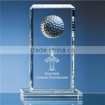 Wholesale custom round shape crystal glass golf trophy plaque for sports souvenir