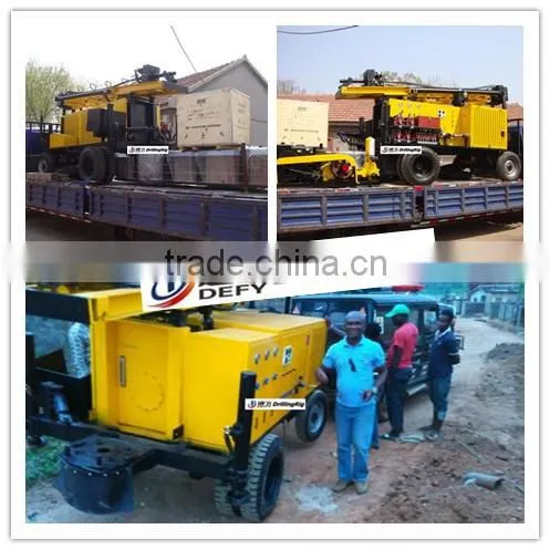 DFQ-400 water well DTH drilling rig working with air compressor for granite borehole