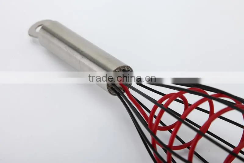 silicone functional egg mixer whisk with stainless steel handle