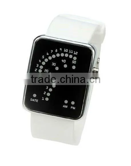 Popular Lady Women Girl Fan shape Led Sport Silicone Digital Date White Gift Wrist Watches