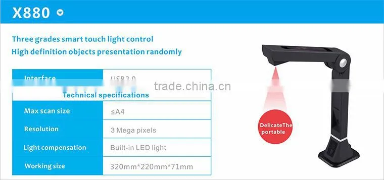 Super portable USB visual presenter A4 shooting size from ISO factory