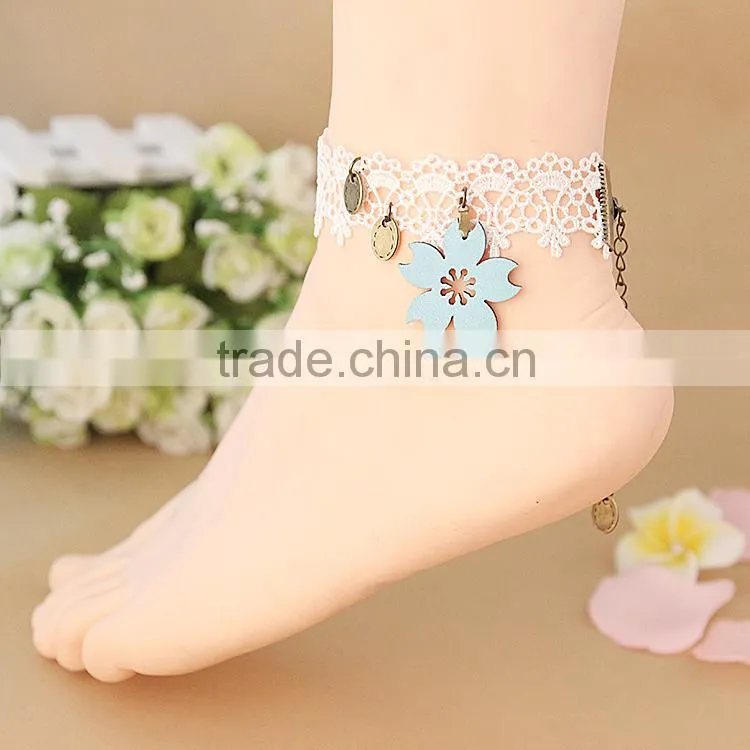 flower handmade gold shoe lace foot chain