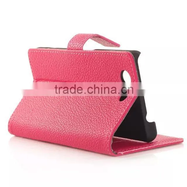 Hot selling Red Litchi wallet case for Sony Xperia Z3 mini