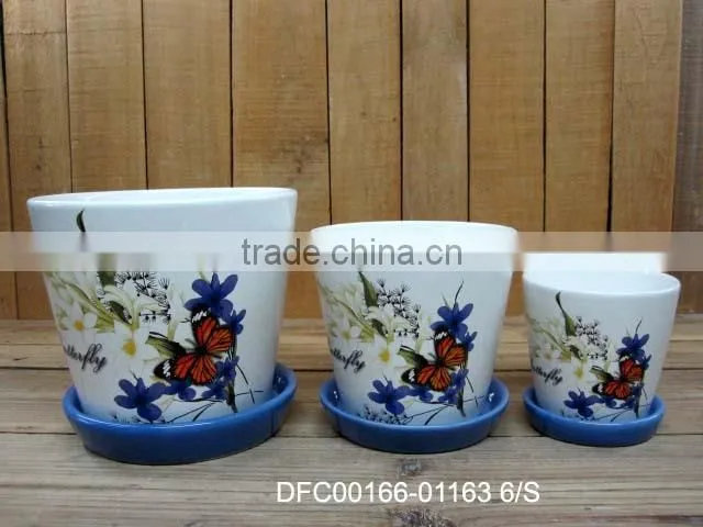 Ceramic 4 PCs of Basic Bathroom Set with Butterfly and Flower Decal