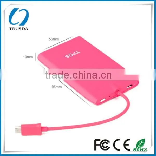 Hot new Li polymer embedded micro cable handphone power bank