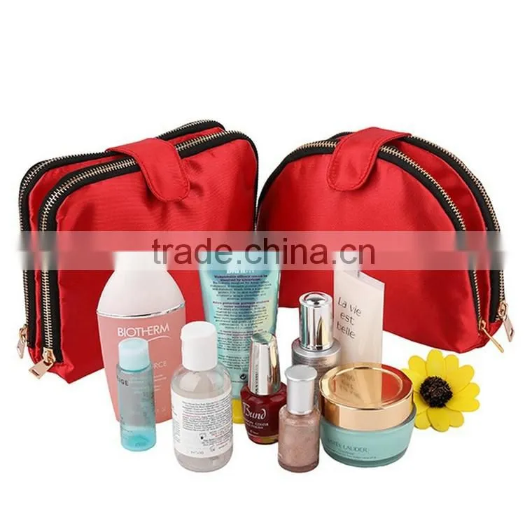 Satin Two Compartments Toiletry Bag Portable Travel Cosmetic Bag