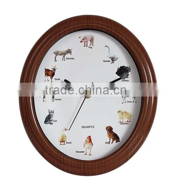 brown wall clock with bird sound
