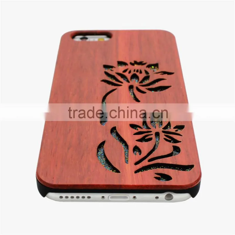 Chinese Style Engrave Flower Pattern Real Wood Phone Case For Iphone 5 Case.
