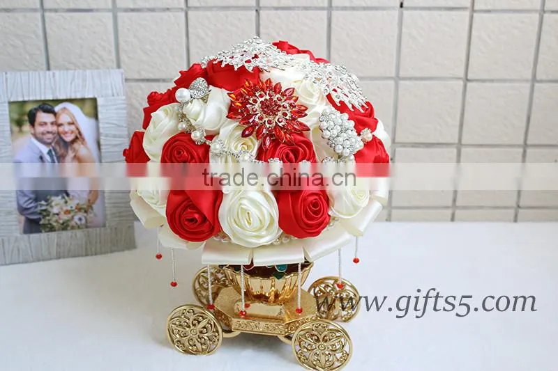 Handmade Gorgeous Brooch Bouquet, red and Silver Wedding Brooch jewelry Bouquet
