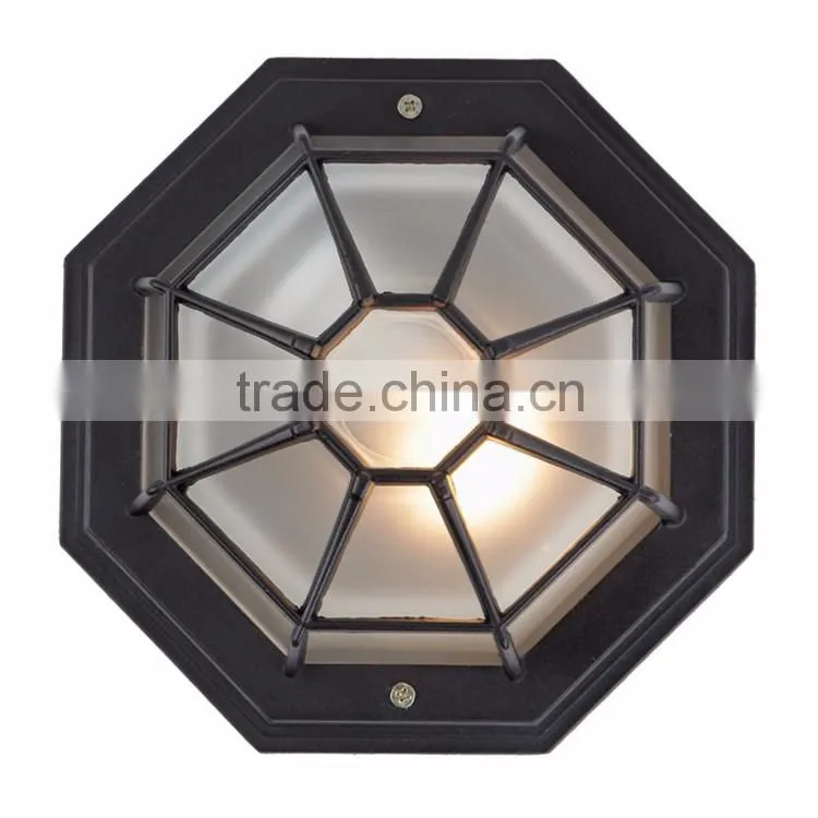 Black metal cubic vintage ceiling light simple style ceiling lamp with glass lampshade