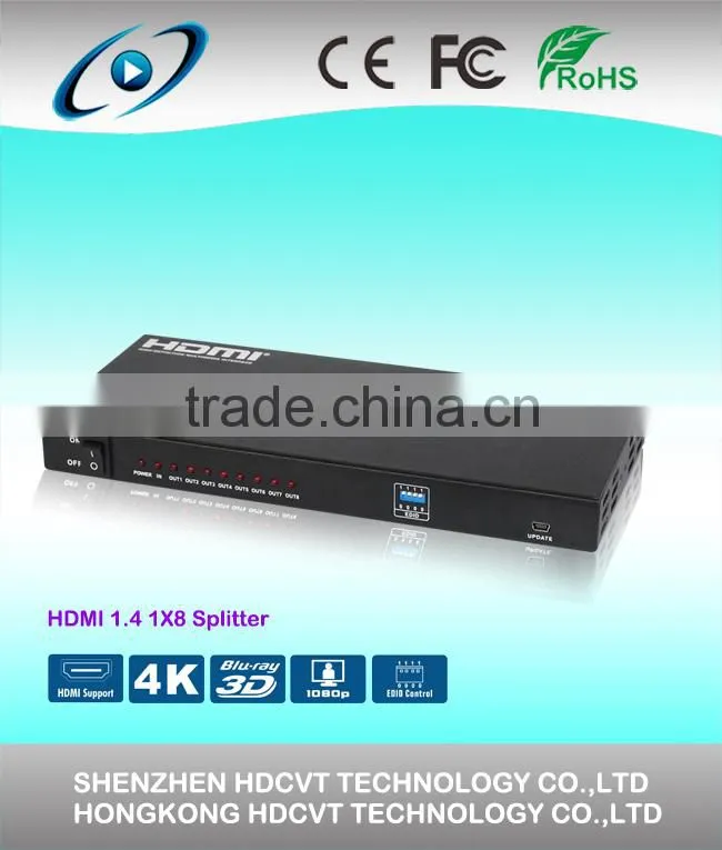 8 Way Hdmi Splitter support 3D 1080P hdmi splitter 1x8 , Latest