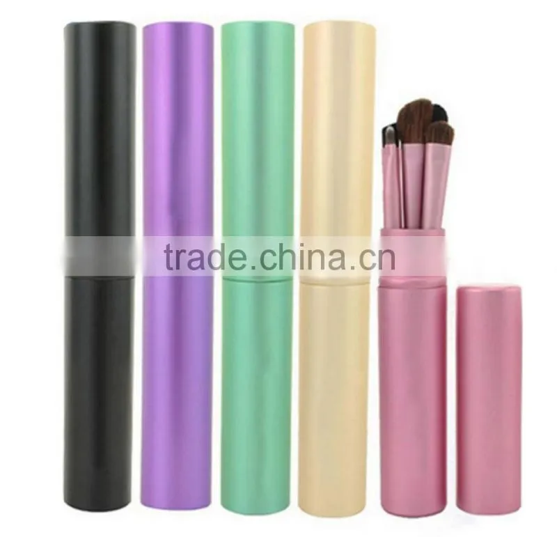 Newest 5pcs colorful makeup brush set with metal case packing,stock with free sample