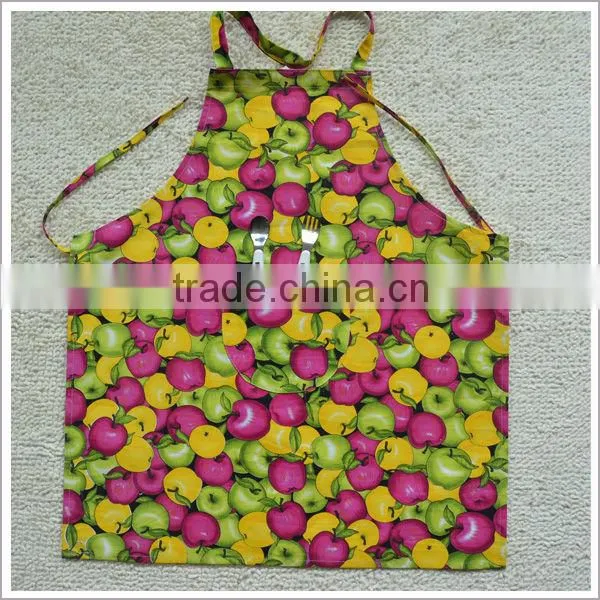 Coated Print Apple Fabric One Pocket Adult Novelty Apron