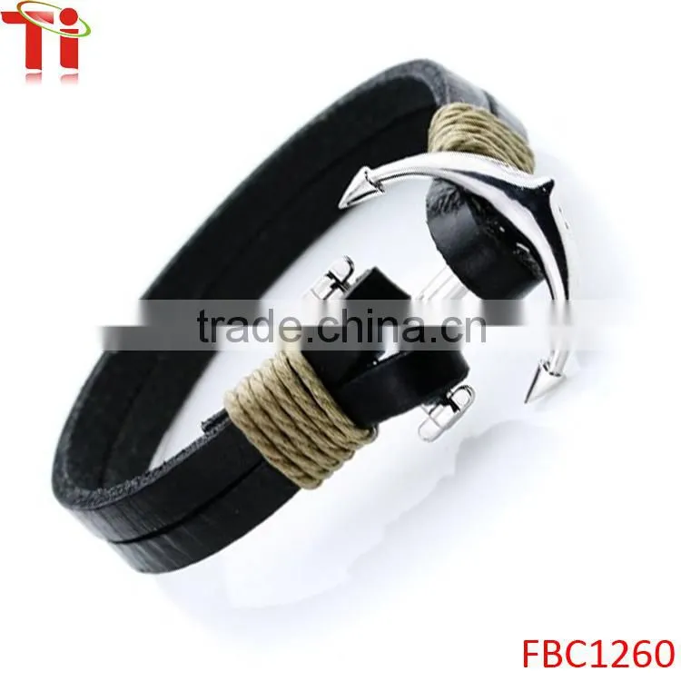 Handmade Raw Made Genuine Real Leather with Silver Plated Anchor Charm as Clasps, Unisex