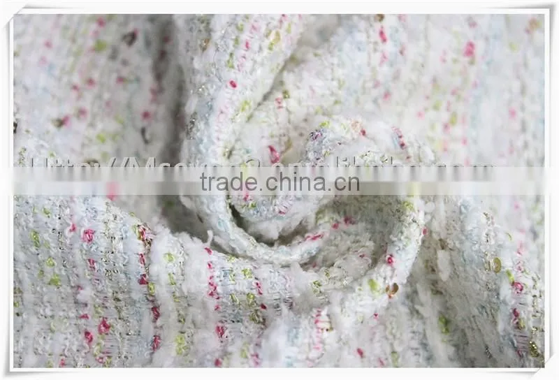 2016 Fashion white thick tweed fabric, heavy woolen tweed fabric for winter garment