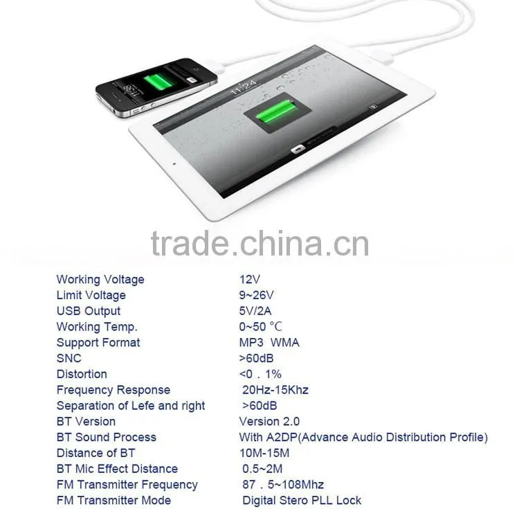 fm Radio Stereo Adapter bluetooth car charger with Handsfree Calling and USB Charging Port Up to 2.1A