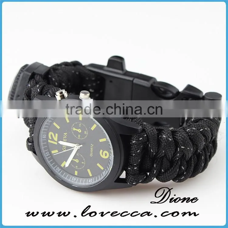 550 paracord survival bracelet with compass/thermometer /firestarter buckle/whistle/Blade