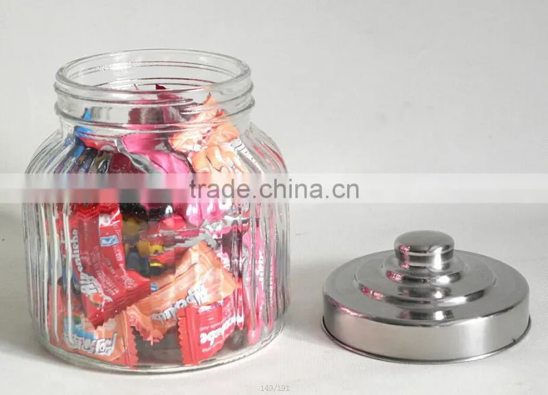 clear cylinder glass jar with tin lid for candy