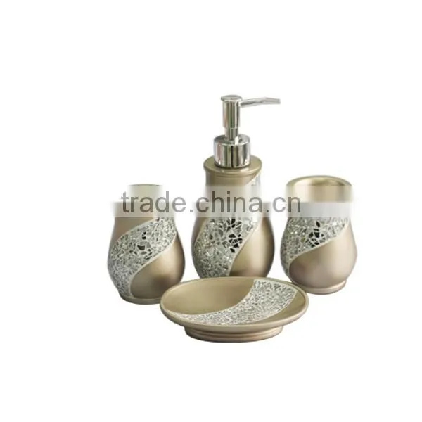 4 PCS High Quality Chrome Resin Crackle Mosaic Glass Bathroom Accessories