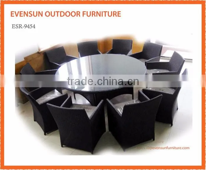 Rattan Garden Dining Set Round Table + 10 Large Carver Chairs Black 2m
