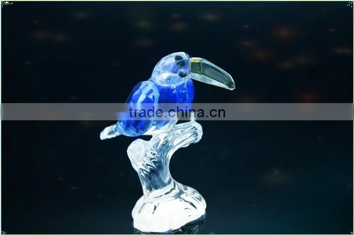 Wholesale double crystal birds with a trunk as customized crystal gifts/crystal wedding table gift for guests