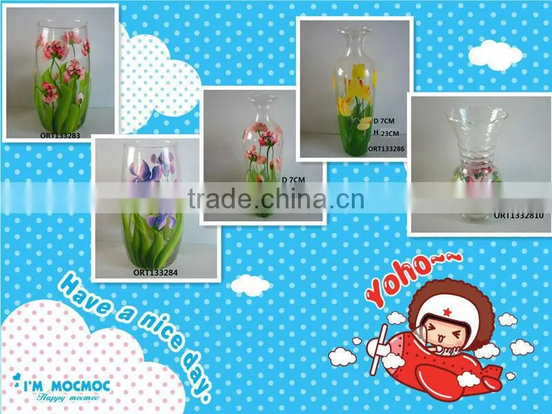 Hand -made Printed Flowers Glass Vase