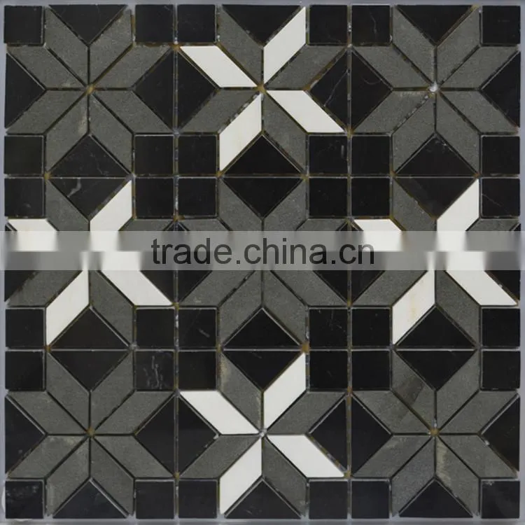 MM-CV293 High quality fan natural stone black grey white flower marble mosaic tile