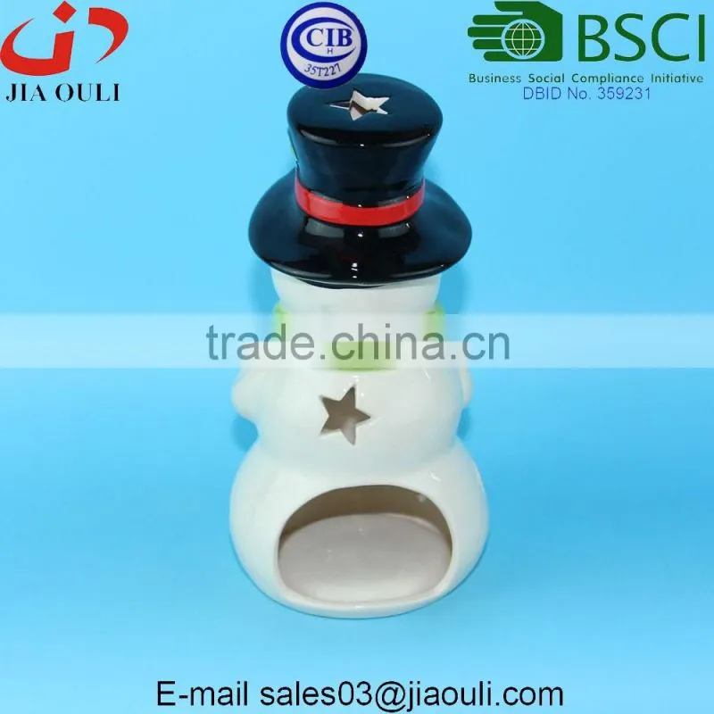 BSCI Certificate Factory X'mas decoration ceramic snowman, snowman candle lantern
