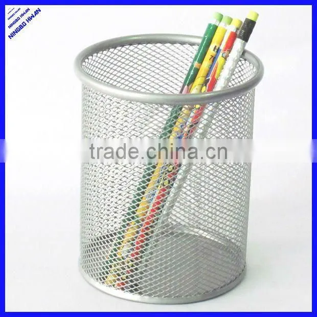 2014 high quality 8.5cm diameter mesh metal pen holder