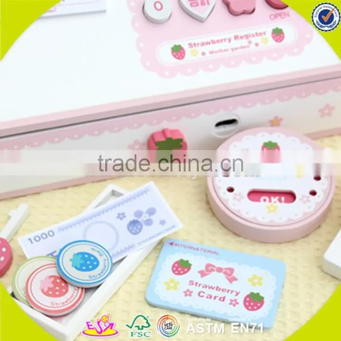 wholesale baby pink wooden cash register, elegant kids wooden cash register, popular children wooden cash register W10A035