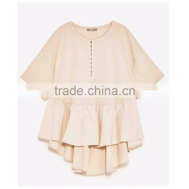 OEM Wholesale Custom Made Asymmetric Frilled Top Latest Design Girls Woman Top