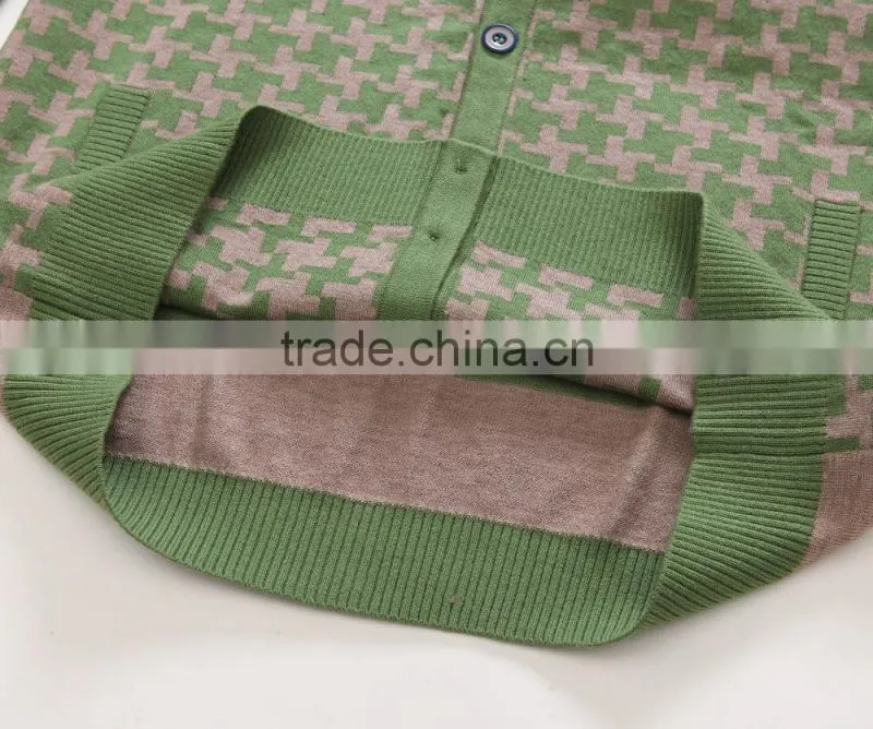 100% fine wool men's light green knitwear cardigan