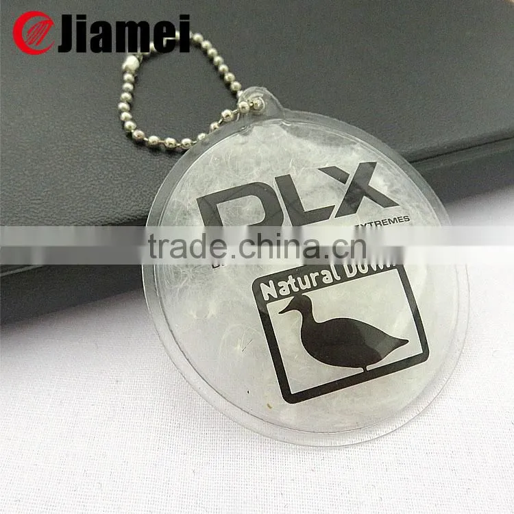 Durable custom logo PVC/tpu inflatable label fill with down feather