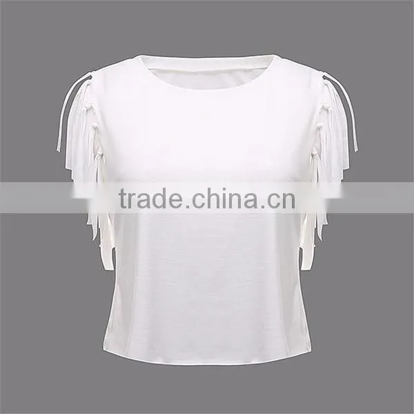 sexy tassel short mini t-shirt custom tank top black white sleeveless t shirt