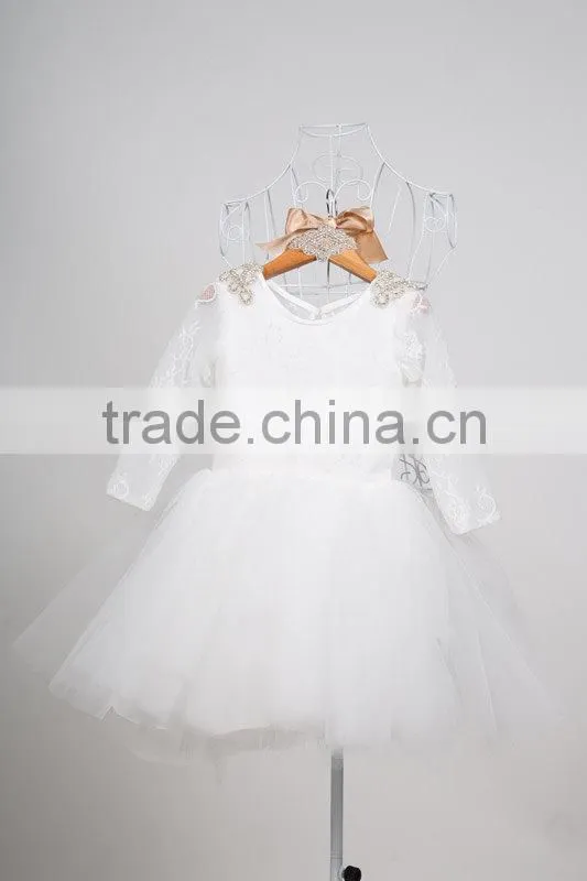 2017 New Fashion Beautiful Elegant Girls Long Sleeve White Lace Dress
