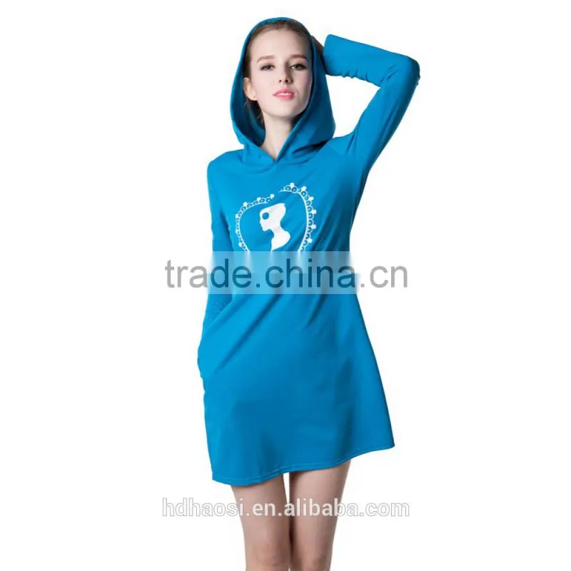 2016 Hotsale New fashion hooded mini dress, Womens Winter Dress with Long Sleeve Pockets design