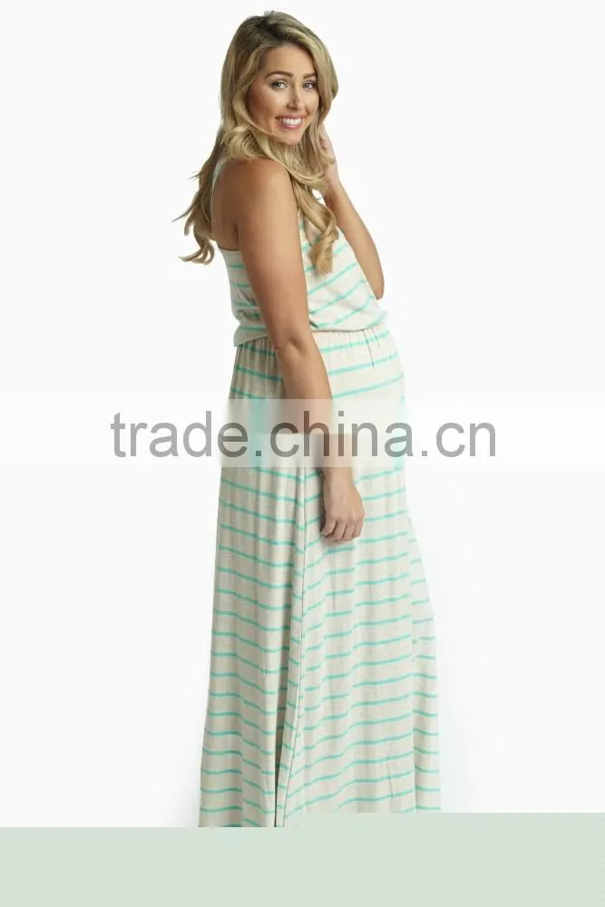 Comfortable fit round neck stripe maternity maxi dress wholesale maternity clothes 2016