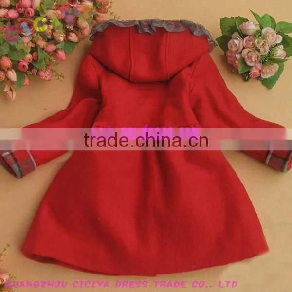 Classic warm children woolen coat with hoody