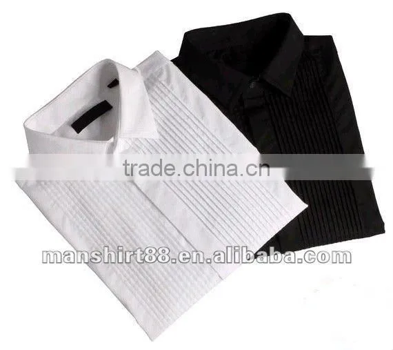 Exclusive style 100%Cotton men White tuxedo dress shirt with peaked collar and14 pleats each side