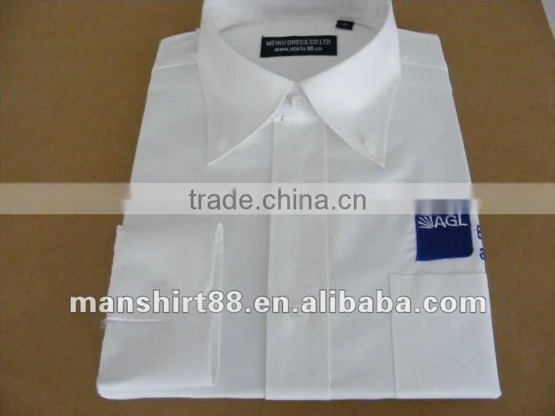 man's white button-down collar embroidery long sleeve work shirts