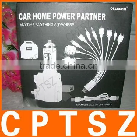 Car home power partner 10 in 1 USB charging cable,car charger,home charger