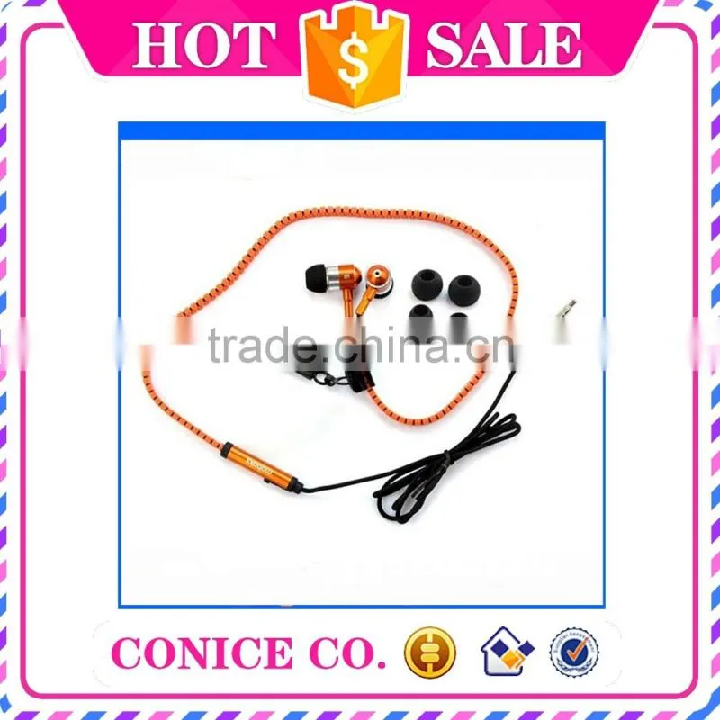 Custom Colors Stereo Noise Cancelling Function Metal Plug Zipper In-Ear Earphone