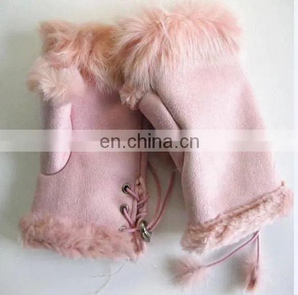 Colorful Fingerless Gloves with real Rabbit fur