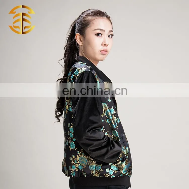 European Style Fashion Women Velvet Ladies Satin Bomber Jacket