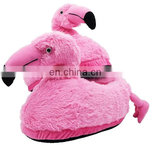 Winter Home Indoor Custom Pretty Pink Woman Stuffed Soft Plush Flamingo Slippers Shoes