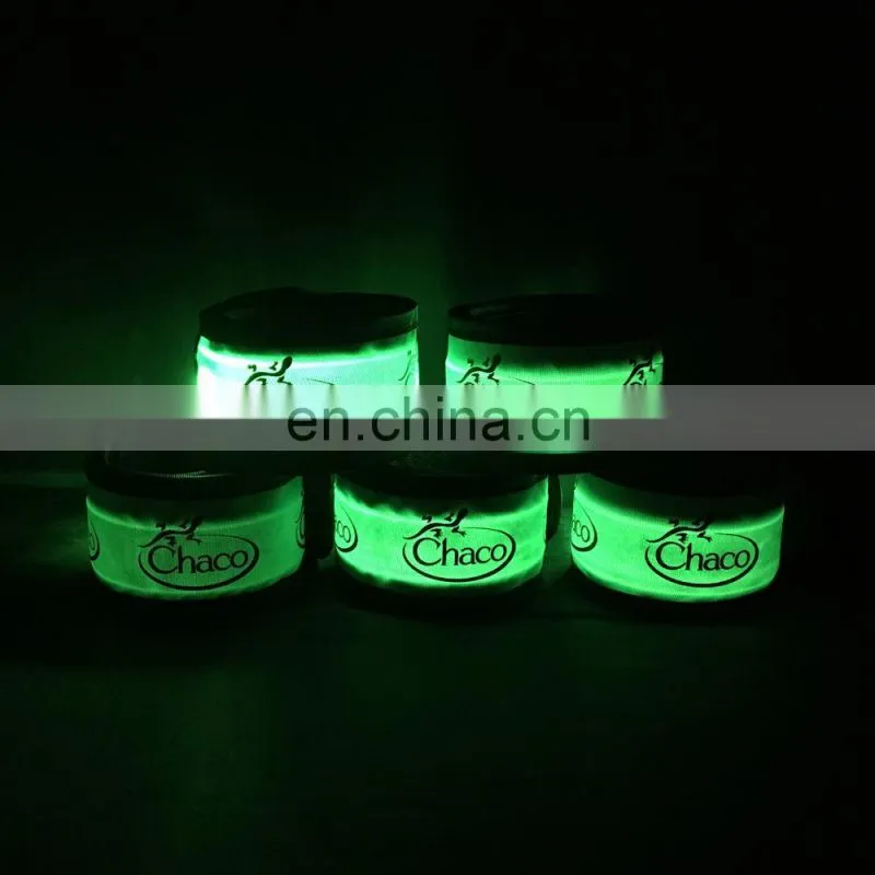 Sport Safety Customized LOGO Printing Nylon Wristband LED Running Slap Bracelet